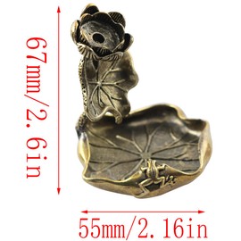 LQ Industrial Brass Frog Lotus Leaf Inverted Incense Burner Aroma Air Purifier Waterfall Vintage Incense Burner 67x55mm Household Indoor Sandalwood Incense Burner Decoration Home Decoration