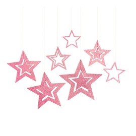Yurosiay Glitter Stars for Hanging, Set of 7, Hollowed Glitter Paper Stars, Decoration, Large Hanging Decoration, Star, Christmas Decoration, Star Hanging for Wedding Party, Christmas Tree Decoration,