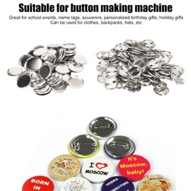 100 Sets Blank Button Making Accessories, Round Badges, Button Parts, Metal Button Pin Badge Kit for Button Making Machine, Including Metal Shell Back Cover and (37 mm)