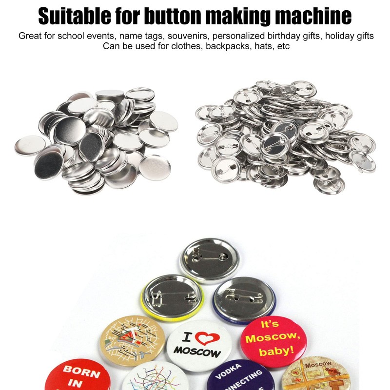 100 Sets Blank Button Making Accessories, Round Badges, Button Parts,
