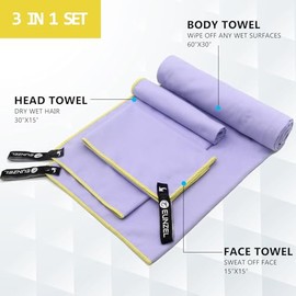 Eunzel - Toalla de camping de secado rápido, toalla de viaje de microfibra, 3 tamaños en 1 paquete, juego de toallas de secado rápido para camping, playa, gimnasio, deportes, yoga y piscina, color