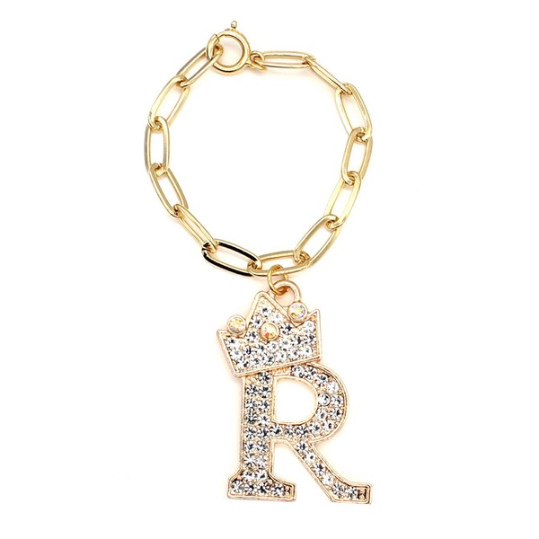 miwaki Bag Charm Initial Charm Keychain Initial Alphabet Crown Square