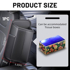TESGADGETS Tissue Box Holder for Front Seat, Headrest Organiser with 2 Side Mesh Pockets for Mobiles and Cards, Durable PU Leather (Black)