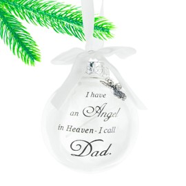 Memorial Christmas Bauble, I Have an Angel in Heaven Bauble, Memorial Christmas Ornaments, Clear White Feather Memorial Baubles, Hanging Decoration for Xmas (Dad)