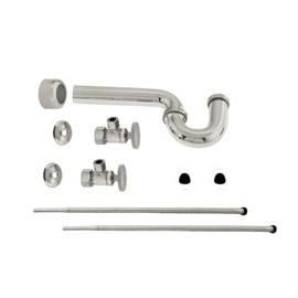 Westbrass D1538L-07 Pedestal Sink Lavatory Supply Line Kit with P-Trap and Round Handle Angle Stops, Satin Nickel