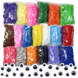 TOAOB 950pcs 1 Inch Assorted Pom Poms Multi Color Fuzzy Pompoms Balls with Googly Eyes Arts and Crafts Supplies for DIY Creative Crafts Decorations