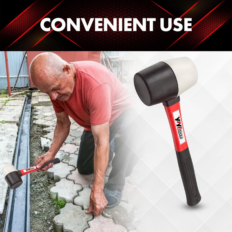 YIYITOOLS Rubber Hammer, 16oz rubber mallet With fiberglass Handle,black and