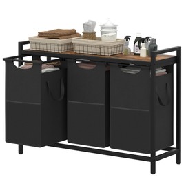 Heybly Laundry Hampers, 3 × 12.5 Gal Laundry Basket with Large Desktop Sorter for Laundry Room Organization, Bathroom and Dorm Laundry Bags on Storage Shelf, Rustic Brown HLH003SR