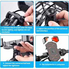 TSUGAMI Motorcycle Bike Phone Mount, ABS Quick Release Motorcycle Bike Phone Holder for 4.7''-7.2'' Phones, Anti Shake with 360° Rotatable Phone Clip, Motorcycle Bike Handlebar Clamp (Orange)