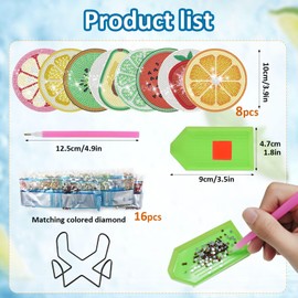 8 Pcs DIY Diamond Art Coasters with Holder, Colourful Fruit Pattern Cup Mats, Round Mosaic Craft Set for Adults and Kids
