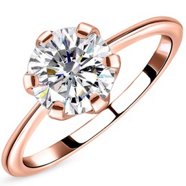 TJC Moissanite Solitaire Ring for Women Engagement Ladies Rings in Rose Gold Plated 925 Sterling Silver Size V Prong Setting Metal Wt. 1.65 Grams
