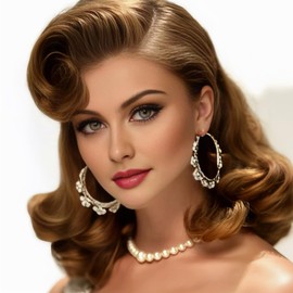 Swiking Vintage Brown 1950s Hollywood Big Wave Wig Synthetic Curly Wig for Retro Parties Halloween Daily Use(Auburn Brown)