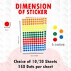 RubiGo - 8mm Sticky Dots 1500/3000 Coloured Dot Stickers, 5