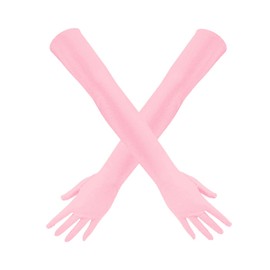 1 Pair of Long Satin Finger Gloves 1920s Opera Party Wedding Bridal Etiquette Gloves (Pink)