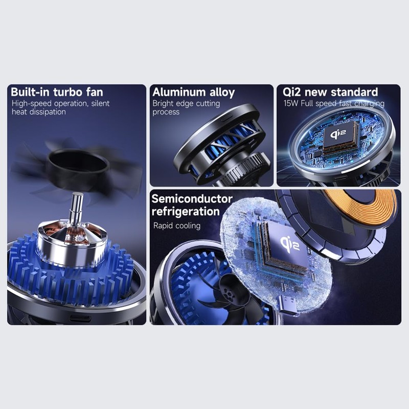 QI2 Certified + semiconductor Cooling car Magnetic Wireless Charging Stand