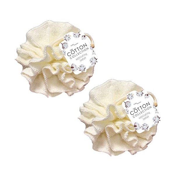 Cotton Collection Exfoliating Shower Pouf, 2 Pack, White