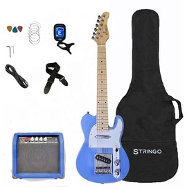 Blue 30 Inch Kids Electric Guitar Beginner Kit,Tele Style,Set Includes, 20W Amplifier 3 Picks, Shoulder Strap, Tuner, Bag Case