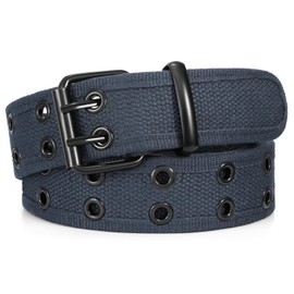 JASGOOD Canvas Double Grommet Belt Unisex Casual Double Prong Belt for Men Women for Jeans Pants, Dark Gray, S