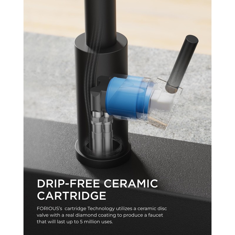 FORIOUS Black Kitchen Faucets with Soap Dispenser, Kitchen Faucet with