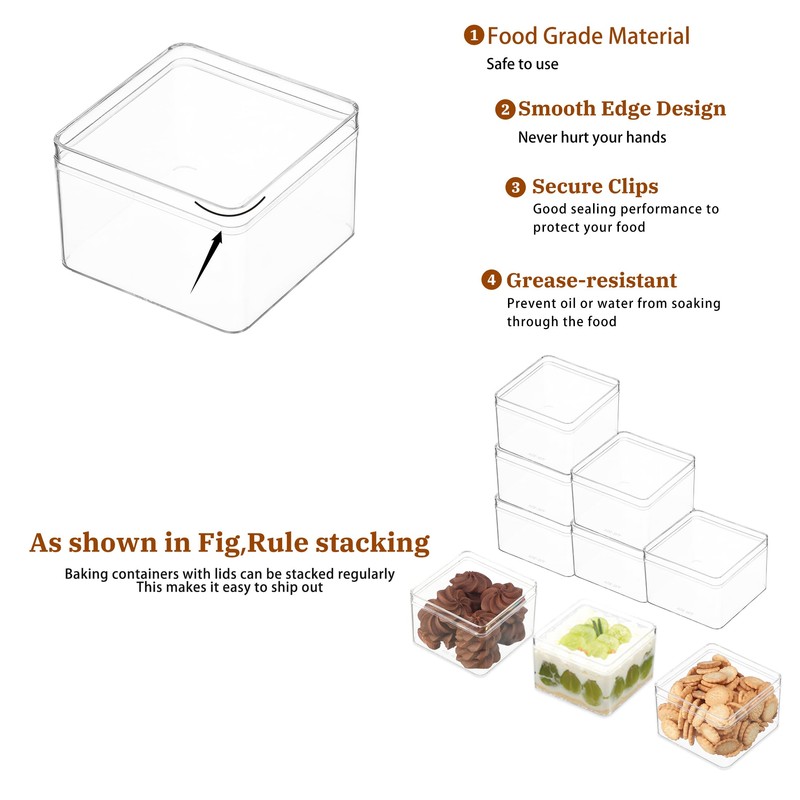 FZJ 50 Pack 15OZ Square Clear Plastic Dessert Cups with