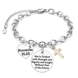 Bible Verse Stainless Steel Bracelet Christian Gifts for Women Inspirational Gift for Friends Christian Spiritual Gifts Religious Biblical for Women Faith Based Gift for Her Silver Chain Bracelet