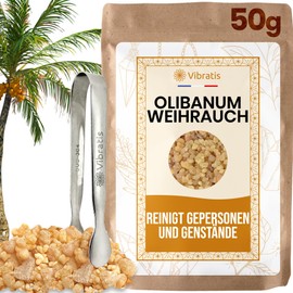 VIBRATIS Weihrauch Olibanum in Körnern 50g mit Klammer - 100% Naturharz Boswellia Carterrii Premium-Qualität - Sehr Starke spirituelle Kräfte