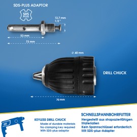 S&R Keyless SDS Drill Chuck 2-13mm 1/2-20 UNF with Adapter SDS-Plus