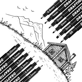 DMSELL Set of 18 Fineliner Pens Black, Micrometer Drawing Pens for Art Sketching, Engineering Design (12 Different Line Widths)