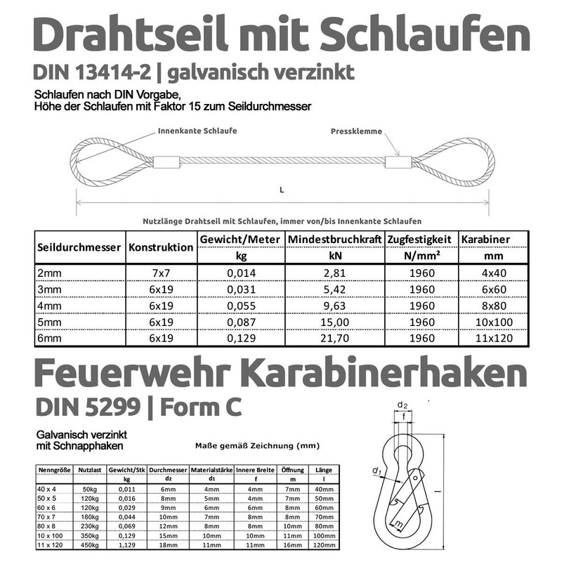 Drahtseile24 Steel Cable with Hook, Wire Rope with Hook and