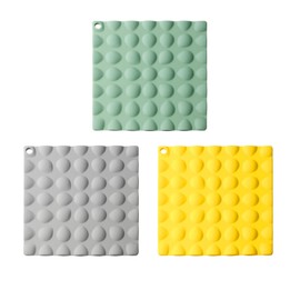 Silicone mat, Set of 3, Green, Gray, Yellow。 Hotpads for Cooking Trivet mat，Non-Slip Hot Pads for Kitchen Countertop, Food Grade (Square)