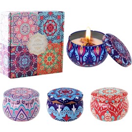 DQST Velas Aromaticas en 4 Latas, Cera de Soja 100 % Pura(Por Lata 2.2 Onzas), Aromaterapia，Alivio Del Estrés y Relajación, Adecuado para Yoga, Meditación, Navidad, Día de San Valentín (4 colores C)