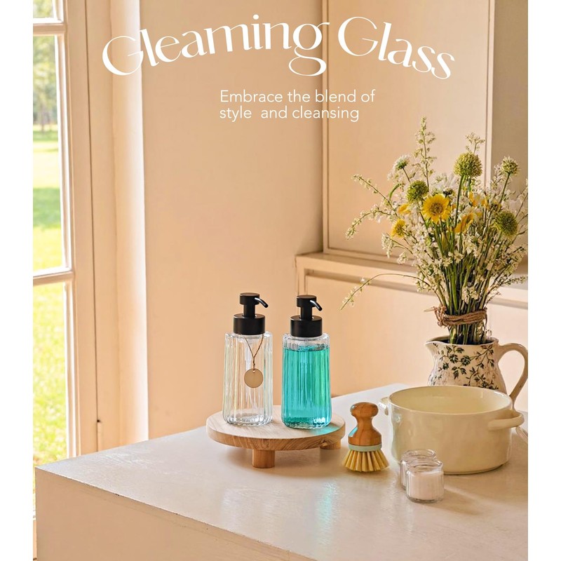 JASAI 16Oz Glass Foaming Soap Dispenser with Black Rust Proof