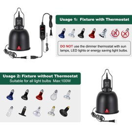 DXOPHIEX 5.5 inch Reptile Heat Lamp Fixture with Dimming Thermostat,Reptile Light Fixture Max 100W,Thermostat with Temperature Controller for Bearded Dragon,Turtles,Snake and Lizard Terrarium