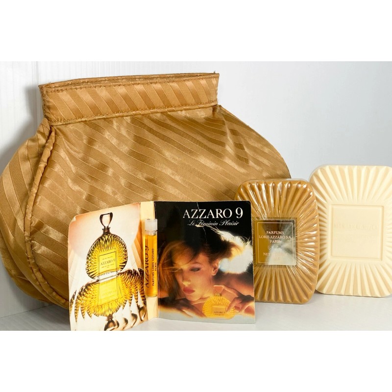 AZZARO 9 by Loris Azzaro Perfumed Soap,Gold Clutch+Sample Parfum **VINTAGE