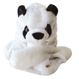 Plush Faux Fur Animal Critter Hat Cap - Soft Warm Winter Headwear - Short with Ear Poms and Flaps & Long with Scarf and Mittens Available (Panda - 3pc Scarf & Mittens)