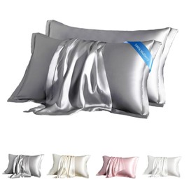 2 Pack Silk Pillowcase, 100% Pure Silk on One Side for Hair and Skin Health,Hypoallergenic, Soft Smooth, Envelope Closure,Mulberry Silk Pillow Covers for Sleeping - Standard 48x74 cm(Dark Grey)