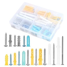 Board Anchors, Set of 200, 10 Types of Sizes, Drywall Anchors, Hollow Wall Anchors, Tapping Screws, Plastic Expansion Tubes, Anchor Bolts, Plasterboard Screws, Anti-Rotation, Fixing Tools, Screws Included, Storage Case Included