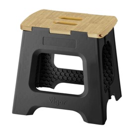 Vigar Compact Step Stool Foldable, 12-1/2-inch Step Stools for Adults up to 330 Pound, Lightweight Stool, Non-Slip Folding Step Stool, Black, Bamboo on Top