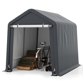 Tangkula 8x6.5Ft Portable Shed, Outdoor Storage Shelter with Waterproof Cover & Roll-up Zipper Door, Ratchet Strap, Heavy Duty Portable Storage Tents for Outside, Bikes, Garden Tools, Motorcycles
