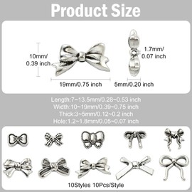 LiQunSweet 100 pcs 10 Style Antique Silver Bowknot Theme Alloy Beads Metal Lovely Bow Tie Tibetan Spacer Beads for DIY Jewelry Necklace Bracelet Making Craft