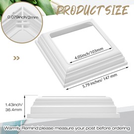 Thyle 8 Pcs True 4x4 Inches Vinyl Post Skirt Post Base Cover Column Wraps for Porch Deck Base Vinyl Sleeve White Trim for Wood Hand and Stair Rails