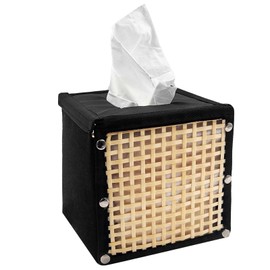 Daily Treasures Square Rattan Tissue Box Cover,Hand Woven Wicker Tissue Holder,Refillable Felt Tissue Box with Hook And Loop Fasteners,Unique Tissue Storage Organizer for Home Ofiice Bedroom Hotel