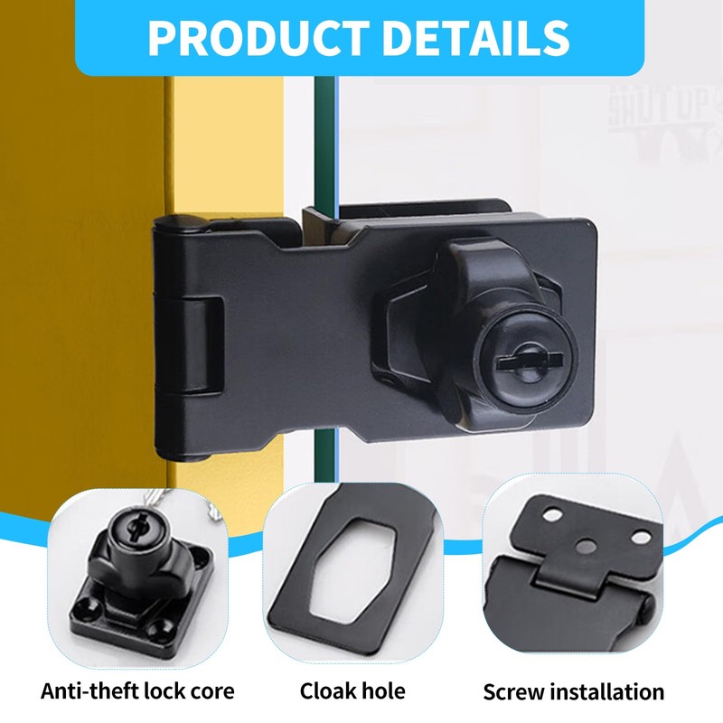Pack of 2 Security Hasp, Cabinet Lock with Key, 3
