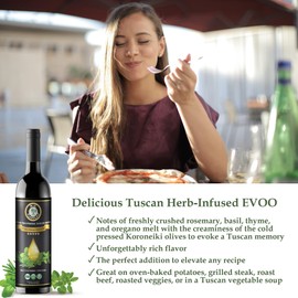 M.G. PAPPAS High Polyphenol Tuscan Herb Infused Olive Oil Extra Virgin - Polyphenol Lab Report 650mg/kg - Unfiltered First Cold Pressed Greek EVOO - Award Winning - Salads Dipping Cooking Baking