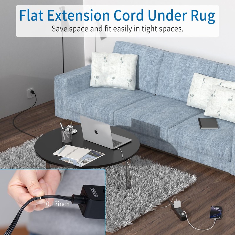 Flat Plug Extension Cord 15 Ft, NTONPOWER Ultra Thin Flat