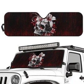 Pensura Upgrade Red Skull Windshield Sun Shade for Jeep Wrangler TJ JK JKU 1997-2018, Foldable Windshield Sun Visor Blocks UV Rays Keeping Your Vehicle Cooler