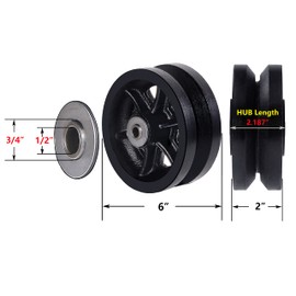 Handsammu 6"x 2" V-Groove Wheel - cast Iron Wheel,Capacity up to 1000 Lb. Use for Slide Gate,Rolling Door with V-Track（1 Black Wheel）
