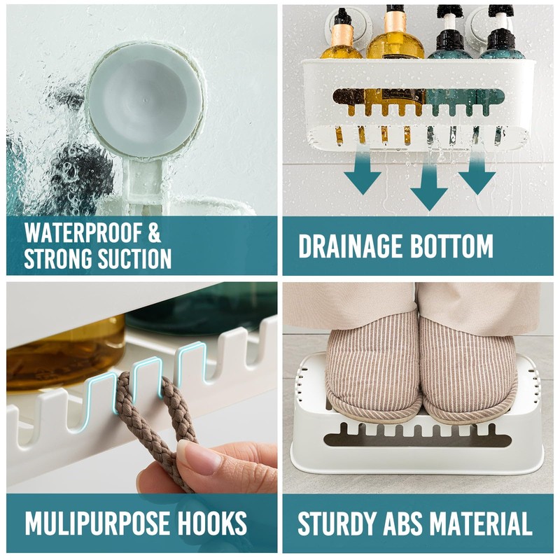 TAILI Shower Caddy Suction Cup 2 Pack, Shower Organizer Removable