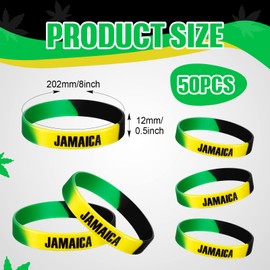 Leitee Jamaican Silicone Bracelet Bulk Black Yellow Green Rubber Wristband for Men Women Jamaican Birthday Party (50 Pcs)