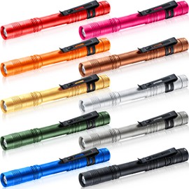 Hortsun 10 Pcs LED Pen Flashlight with Pocket Small Flashlight Bulk Mini Flashlight with Clip for Outdoor Valentines Gift for Kids Men(Bright Color, 5.12 Inch)